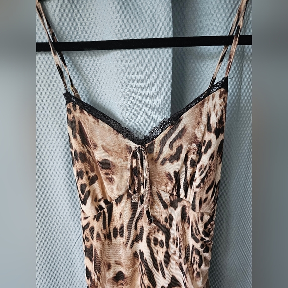 NWT - Long Mesh Animal Print Maxi Dress with Black Lace- Lined - Size Small - Picture 3 of 11